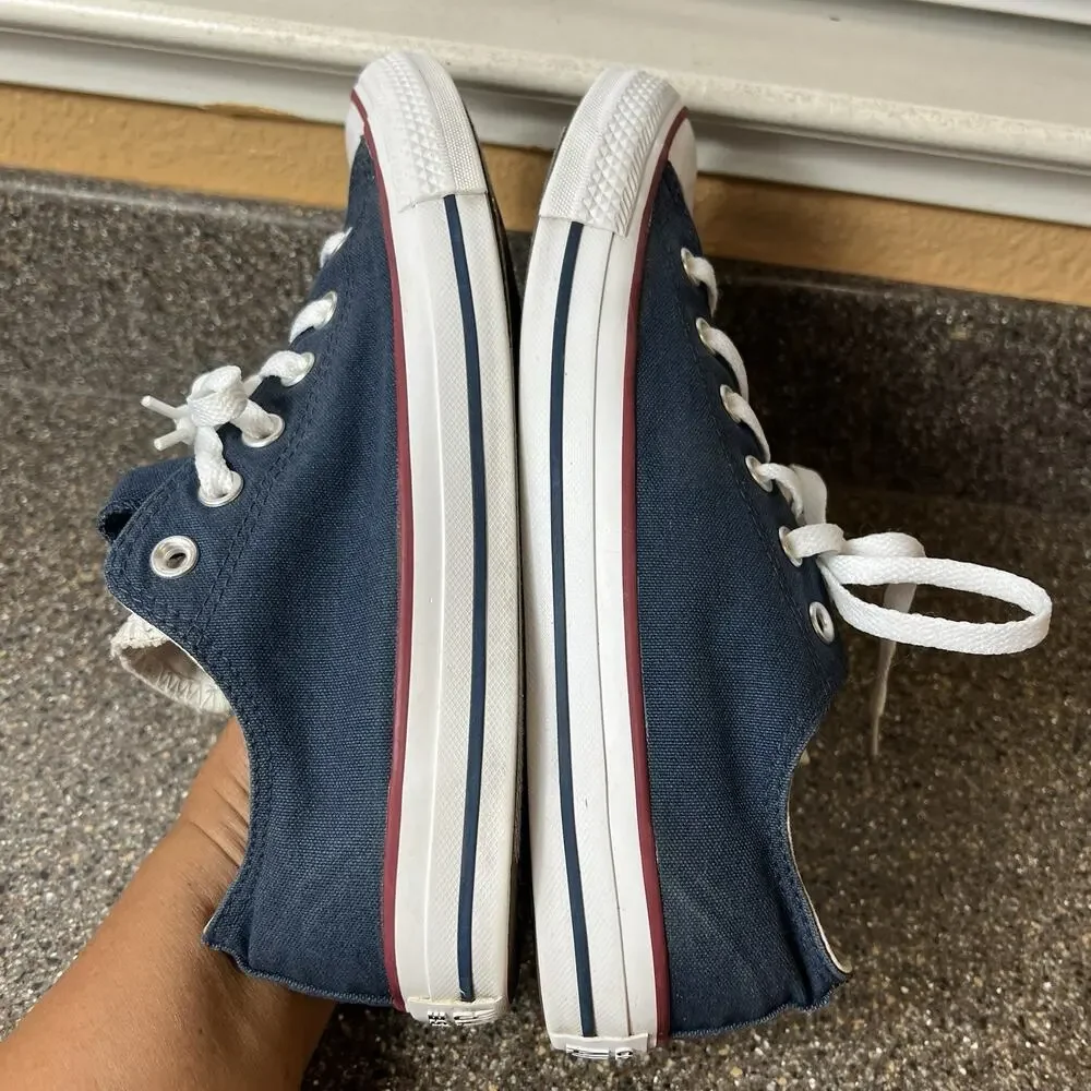 Converse All Star Womens 10 Blue Canvas Sneaker Lace Up Low Mens 8 Double Tongue